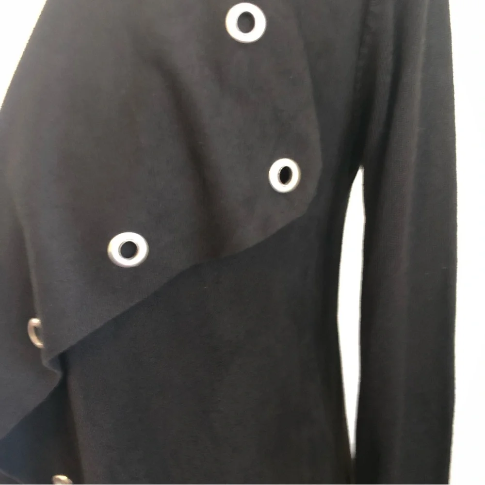 Zara Black faux Suede waterfall knit cardigan w/sliver eyelet grommet Size Small